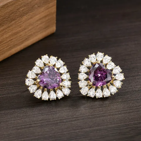 Pendientes de Botón de Corazón de Lujo Con Circonita Y Poste de Plata 925 Chapado en Oro Plata Joyería de Moda Para Mujeres