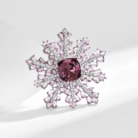 Sweet Exquisite Double Layer Snowflake Brooch Fashionable Romantic Pink Zircon Rhinestone Elegant Corsage Jewelry Gift
