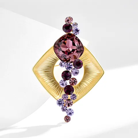 Broche Cuadrado Geométrico De Cristal De Lujo Francés Cobre Estrás Accesorios De Traje Joyería De Moda Para Mujeres