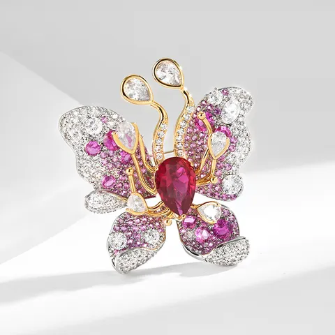 Luxus Kubisches Zirkon Schmetterling Brosche Für Damen Elegant Gold Rot Kristall Strass Mantel Pin Mode Schmuck Geschenk