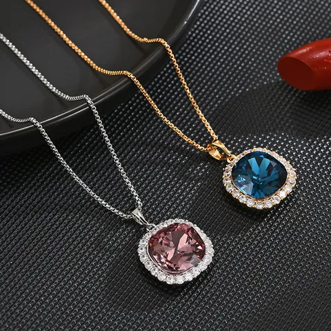 Moda Cristal Geométrico Cuadrado Colgante Collar Cobre Strass Cadena Clavicular Joyería Regalo Para Mujeres
