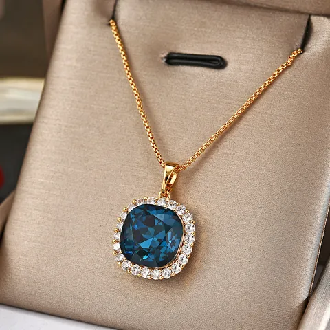 Moda Cristal Geométrico Cuadrado Colgante Collar Cobre Strass Cadena Clavicular Joyería Regalo Para Mujeres
