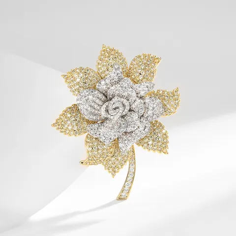 Moda Elegant Full Rhinestone Flower Brooch Pin Suit Accessories Luxury Plant Brooch Jewelry Gift