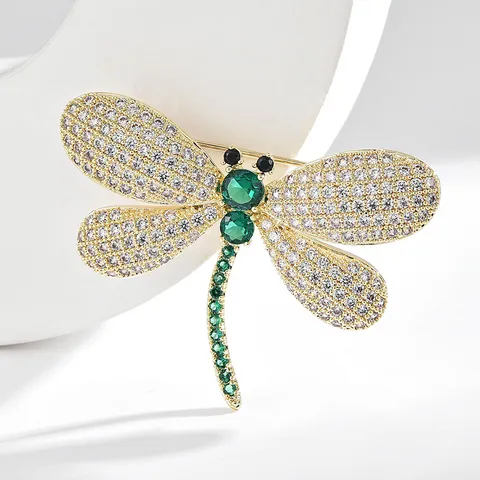 Elegante Broche de Libélula Cobre Zirconia Diamante de Imitación Moda OL Animal Broches Joyería Accesorios Para Mujeres Hombres