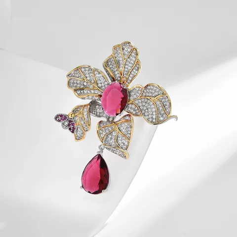 Broche de Flor de Fénix de Strass Rojo Vintage para Mujer Elegante Alfiler de Cobre Galvanizado para Abrigo Banquete Joyería
