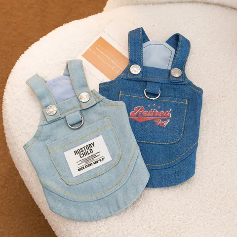 Pet Dog Denim Dress Cute Puppy Strap Skirt Casual Two-Leg Clothes For Small Dogs Cats Spring Autumn