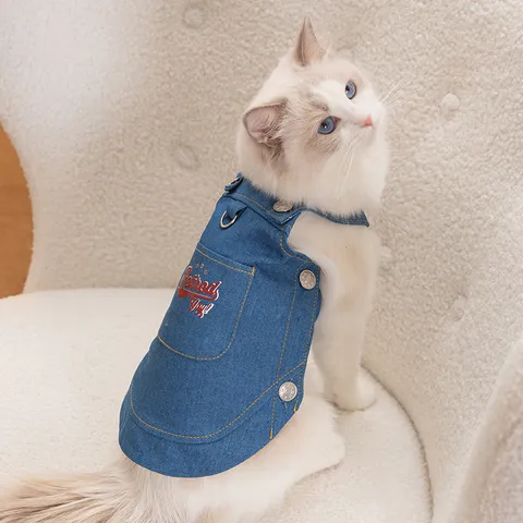 Pet Dog Denim Dress Cute Puppy Strap Skirt Casual Two-Leg Clothes For Small Dogs Cats Spring Autumn