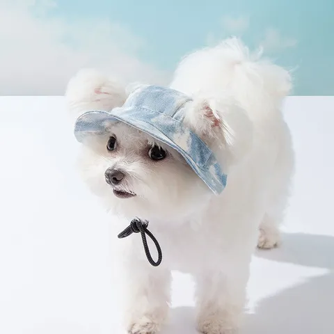 Chapeau de Pêcheur Protection Solaire pour Animaux Mignon Chat Chien Chapeau de Soleil Extérieur Trous d'Oreilles Respirants Cordon Réglable