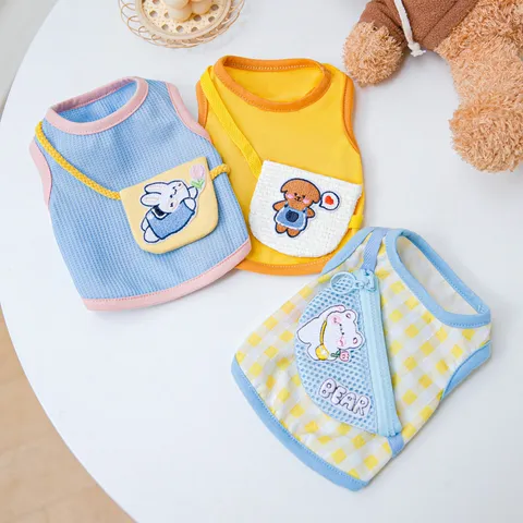 Simpatico Gilet per Cuccioli di Cane Abbigliamento Estivo Traspirante in Rete per Animali Domestici Piccoli Cani Gatti Borsa a Tracolla a Forma di Animale Carino Maglietta Gilet