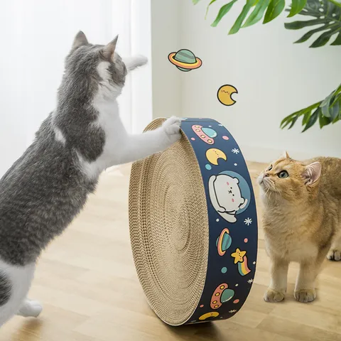 Corrugated Paper Cat Scratching Board Space Bear Print Wear-Resistant Cat Scratcher Pad Pet Furniture Protection Toy