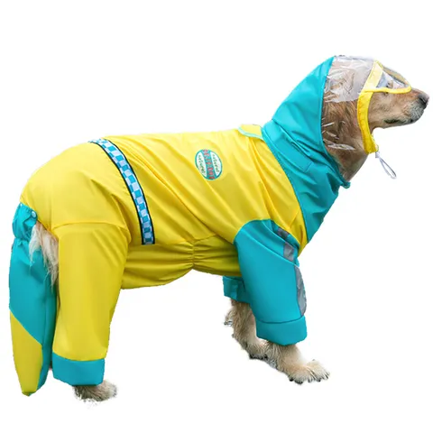 Imperméable pour Chien avec Capuche Corps Entier Vêtement de Pluie pour Animal de Compagnie avec Bande Réfléchissante pour Chiens Moyens et Grands