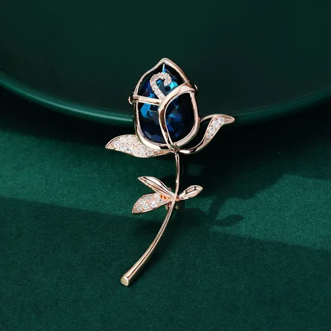 Elegante Broche de Rosa de Cobre con Diamantes de Imitación Broche Floral de Cristal de Lujo para Abrigo de Mujer Accesorios de Vestido de Banquete