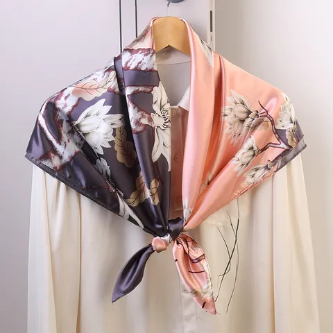Satin Square Scarf For Women Elegant Floral Print Large Silk Feel Neck Scarf Fashion Daily Head Wrap Shawl