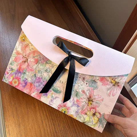 Envelope Gift Box With Bow Ribbon High End Cardboard Packaging Box For Scarf Shawl Towel Wedding Party Gift Wrapping