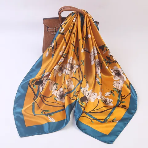 Satin Square Scarf For Women Elegant Floral Print Large Silk Feel Neck Scarf Fashion Daily Head Wrap Shawl
