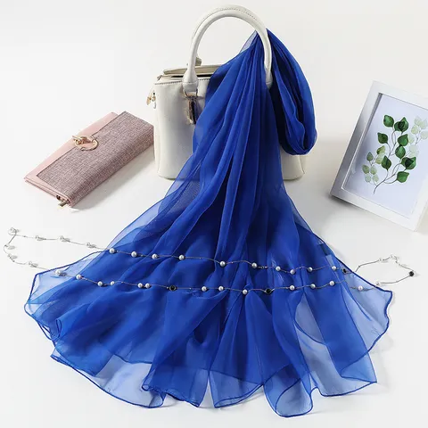 Women Large Solid Color Polyester Chiffon Scarf Lightweight Breathable Sun Protection Shawl Summer Fashion Wraps
