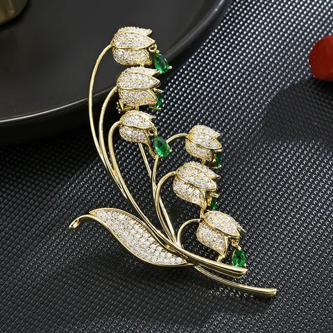 Broche de Lirio de los Valles de Lujo Elegante Traje Abrigo Pin Diamante de Imitación Circón Flor Corsé Joyería de Moda Regalo para Mujeres