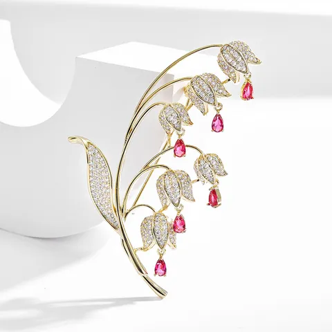 Broche de Lirio de los Valles de Lujo Elegante Traje Abrigo Pin Diamante de Imitación Circón Flor Corsé Joyería de Moda Regalo para Mujeres