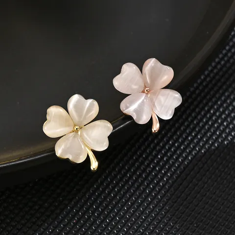 Broche de Trébol de Cobre de Moda para Mujer Lindo Piedra de Ojo de Gato Imperdible de Seguridad Anti-Reflejos Galvanizado Joyería Elegante