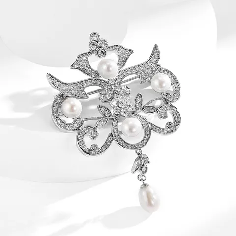 Broche de Borla de Palacio Vintage Lujo Perla de Agua Dulce Zirconia Broche Pin Joya de Moda Elegante Regalo Para Mujeres