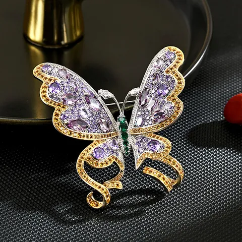 Exquisite 3D Dual-Tone Butterfly Brooch Luxury Inlaid Zircon Insect Lapel Pin Elegant Fashion Jewelry Accessory For Women