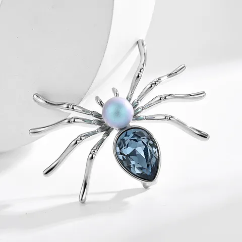 Kupfer Spinne Brosche Elegantes Kristall Strass Künstliche Perle Tier Reversnadel Mantel Anzug Schmuck Geschenk