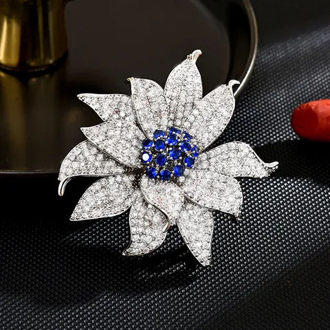Broche de Girasol de Lujo Exquisita Circonia Incrustada Cobre Flor Pin de Solapa Corsage Chaqueta Traje Mujer Joyería