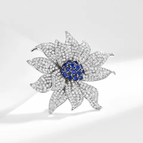 Broche de Girasol de Lujo Exquisita Circonia Incrustada Cobre Flor Pin de Solapa Corsage Chaqueta Traje Mujer Joyería