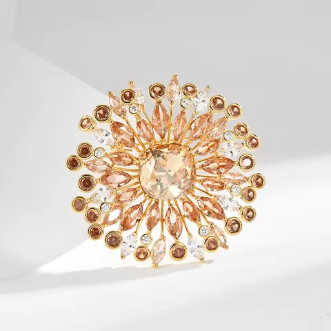 Luxus Vintage Feuerwerk Blumen Brosche Kupfer Kubik Zirkonia Strass Kleid Pin Modeschmuck Geschenk Für Damen