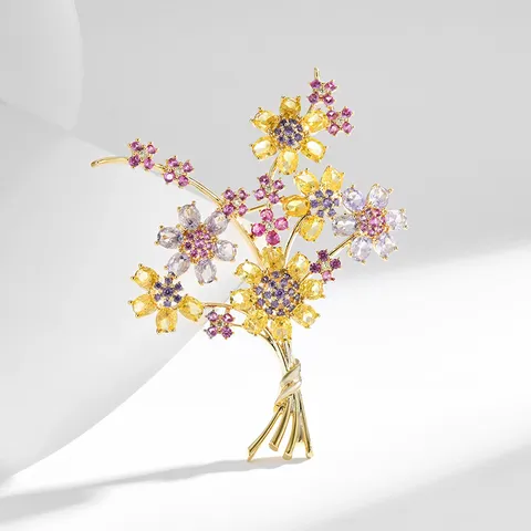 Sonnenblume Gänseblümchen Strauß Brosche Stift Kupfer Zirkonia Bunte Strass Modeschmuck Geschenk Für Damen
