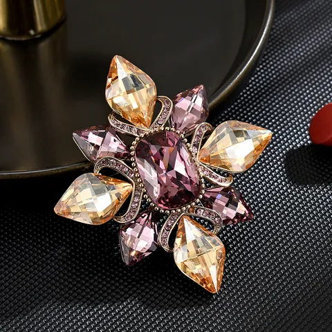 Broche de Cristal Austriaco de Lujo Europeo Estilo Retro de Corte Cobre Circonia Joyería de Moda Geométrica Para Mujeres