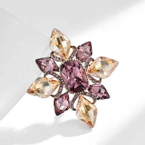 Broche de Cristal Austriaco de Lujo Europeo Estilo Retro de Corte Cobre Circonia Joyería de Moda Geométrica Para Mujeres