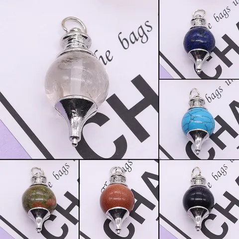 Natural Stone Pendulum Pendant Necklace Accessory Dowsing Crystal Healing Point Hexagonal Cone Charm DIY Jewelry Making
