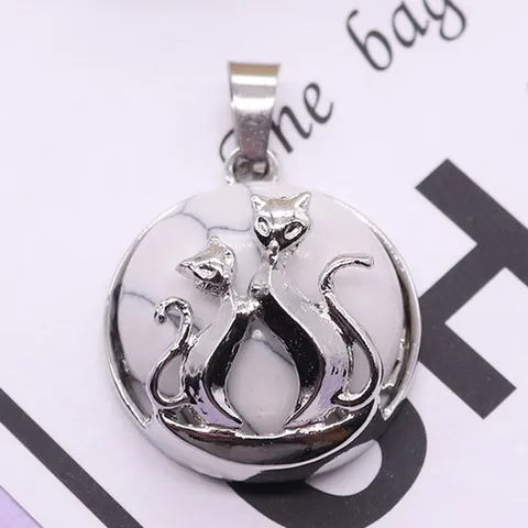 Natuursteen Legering Dubbele Kat Hanger Medaillon DIY Sieraden Accessoires Leuke Dieren Bedel Cadeau Voor Vrouwen