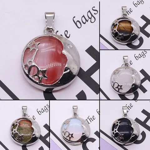 Pendentif Minimaliste en Alliage Étoile et Lune en Pierre Semi-Précieuse Accessoire de Bijoux DIY Femmes Mode Collier Charme Cadeau