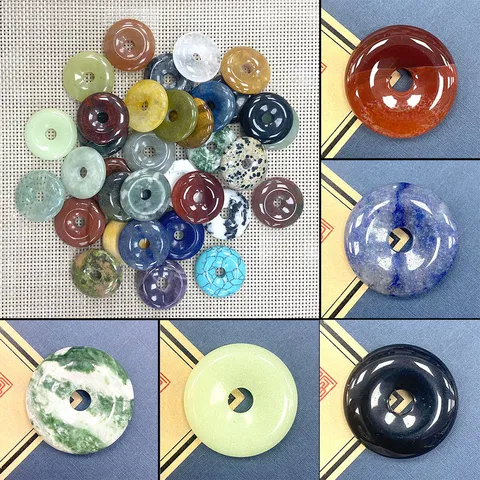 Naturstein Donut Anhänger Für DIY Schmuckherstellung Poliert Kristall Achat Rund Pi Disc Charm Halskette Armband Zubehör