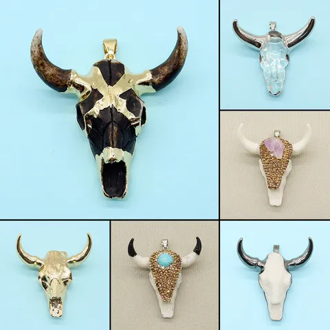 Resin Bull Head Pendant DIY Necklace Jewelry Accessories Rhinestone Acrylic Horn Pendant Charm For Crafting