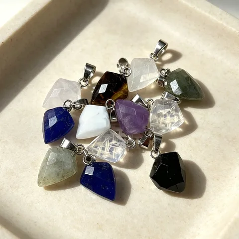 Natural Stone Faceted Triangle Arrow Pendant Crystal Raw Stone Charm DIY Jewelry Making Accessories For Necklaces Bracelets
