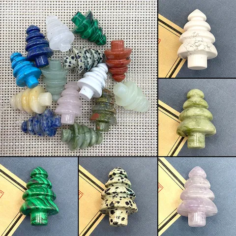 Naturstein Weihnachtsbaum Ornament Mini Kristallbaum Statuetten Ohne Loch Perlen Für Home Office Schreibtisch Dekor DIY Schmuck Zubehör