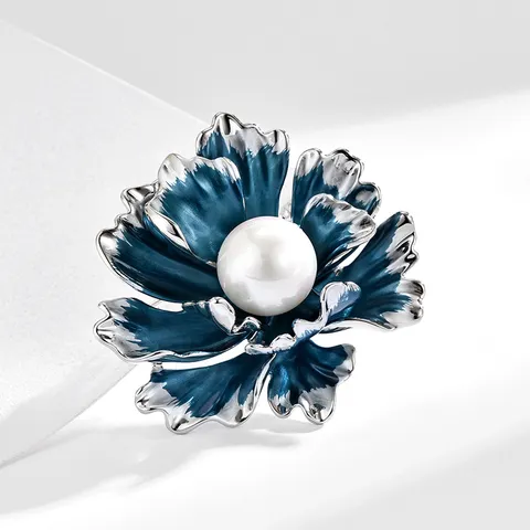 Broche de Flor de Peonía Vintage Esmalte Degradado Elegante Perla Broche Mujeres Moda Cobre Planta Broche Pin Joyería Regalo