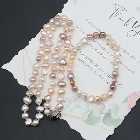 Conjunto de Collar y Pulsera de Perlas de Agua Dulce Naturales Cadena de Clavícula de Perla de Arroz Barroco Joyería de Moda Regalo para Mujeres