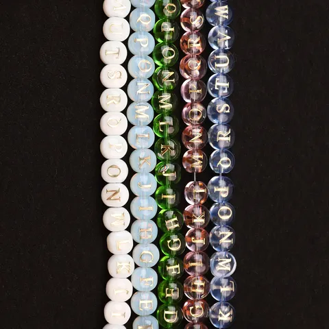 Perles Plates Lettres en Verre Accessoires de Fabrication de Bijoux DIY Doré Imprimé Perles Alphabet Rondes Pour Artisanat