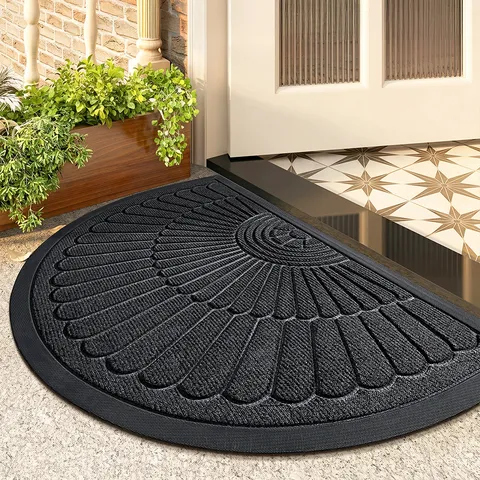 Alfombrilla De Puerta Semicircular Polipropileno Base De Goma Patrón De Abanico Alfombra Raspadora Antideslizante Entrada