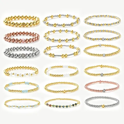 Stackable Copper Gold Plated Bead Bracelet For Women Natural Stone Artificial Pearl Multi-layer Elastic Jewelry Gift