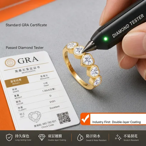 925 Sterling Silver Heart Shaped Moissanite Ring Luxury Niche Design Row Band Ring For Women Fine Jewelry Gift With GRA Certificate