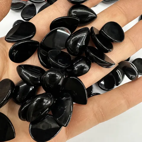 Natuurlijke Zwarte Agaat Cabochon Waterdruppel Peer Vorm Gepolijste Steen Voor Sieraden Maken Ring Oorbel Hanger DIY Materiaal Accessoires