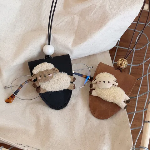 Cartoon Plush Sheep Eyeglass Holder Necklace For Women Cute Leather Animal Pendant Portable Anti-lost Sweater Chain Artificial Pearl Jewelry
