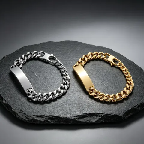 Men ID Bracelet Stainless Steel Cuban Link Chain Curved Plate Brushed Minimalist Punk Style Jewelry Accessory