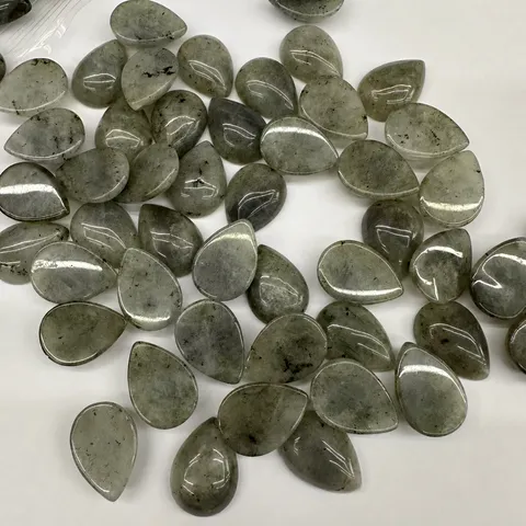 Natural Grey Labradorite Teardrop Cabochon Flatback Stone For DIY Jewelry Making Ring Pendant Earrings Accessory Polished Gemstone