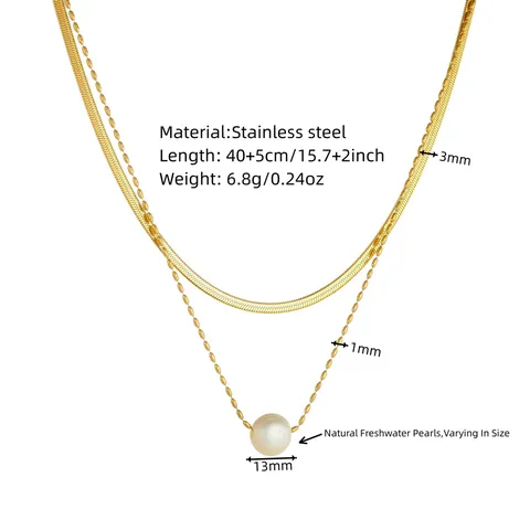 Stainless Steel Freshwater Pearl Jewelry Set For Women PVD Gold Plated Double Layer Necklace Bracelet Set Earrings Fashion Jewelry Gift